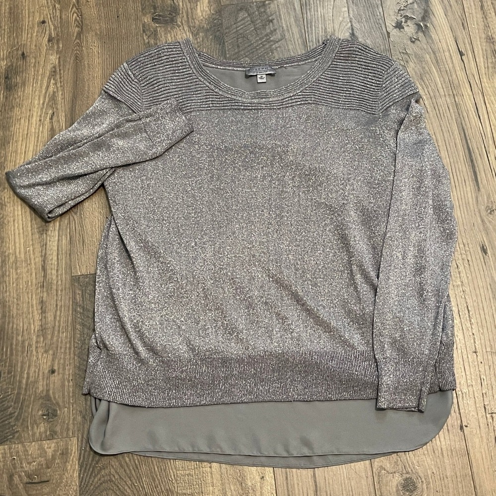 Joseph A Silver Metallic Layered Split Back Sweater Womens Medium J2F269269XX